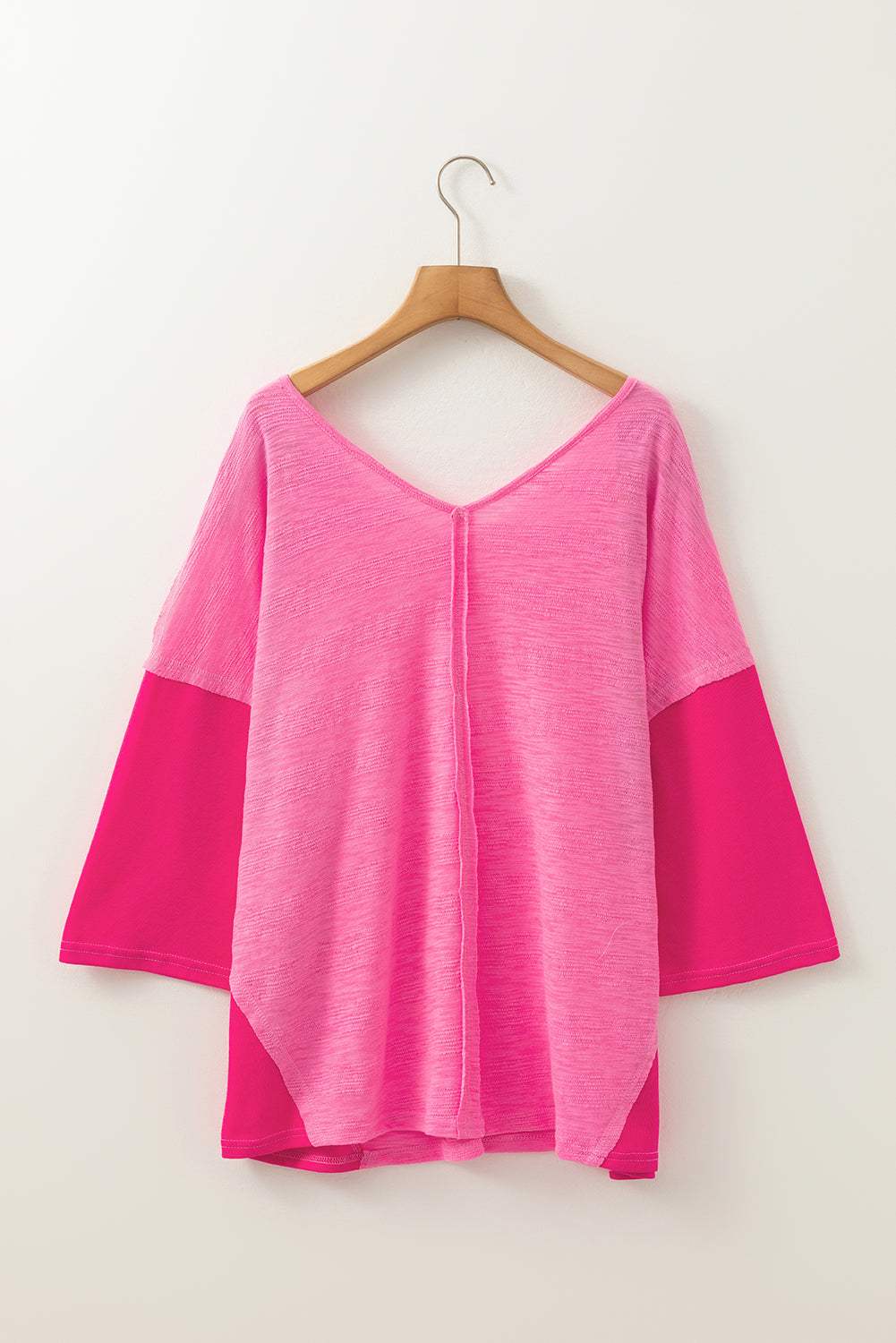 Exposed Seam V-Neck Three-Quarter Sleeve Blouse - Trendsi - Flyclothing LLC