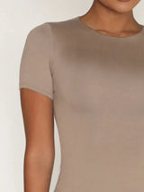 Round Neck Short Sleeve Swim Top - Trendsi - Flyclothing LLC