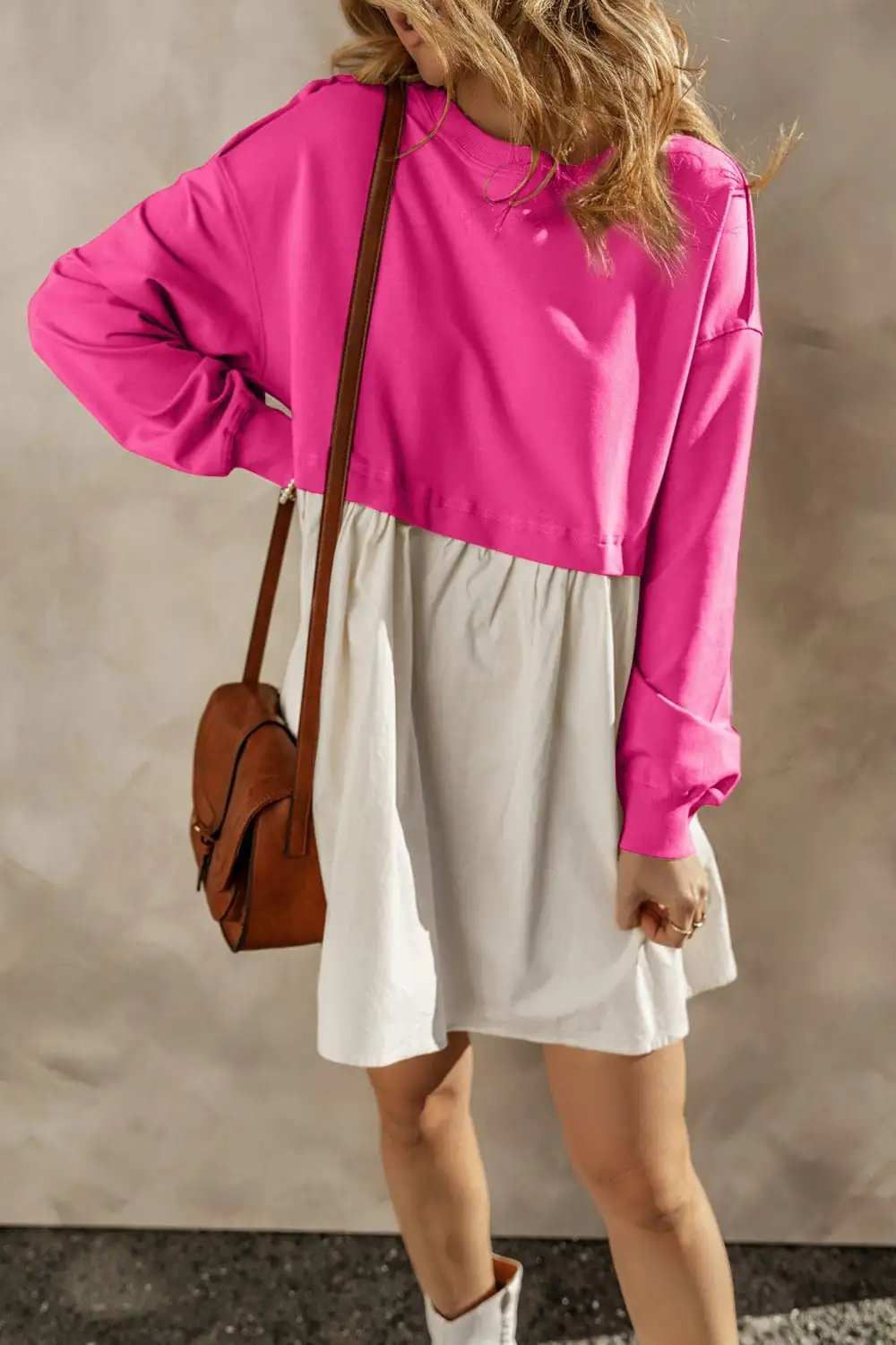 Round Neck Long Sleeve Mini Dress - Trendsi - Flyclothing LLC