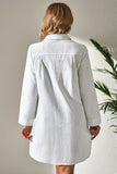 Striped Johnny Collar Long Sleeve Mini Shirt Dress - Trendsi
