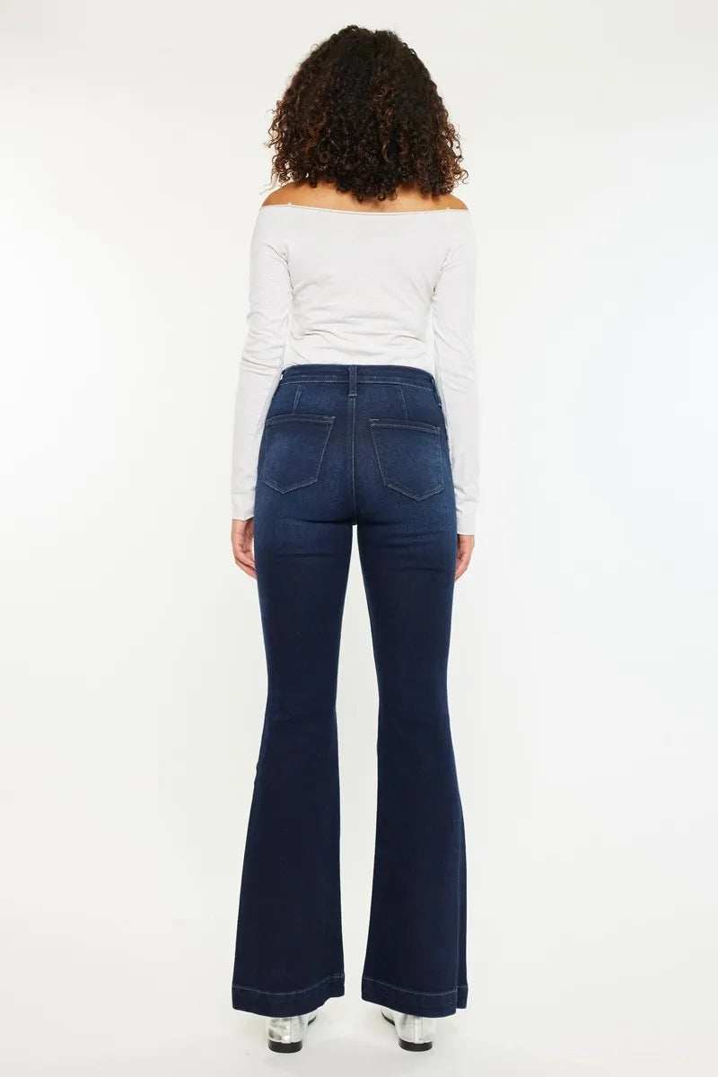 Kancan Button Fly High Rise Distressed Flare Jeans - Trendsi - Flyclothing LLC