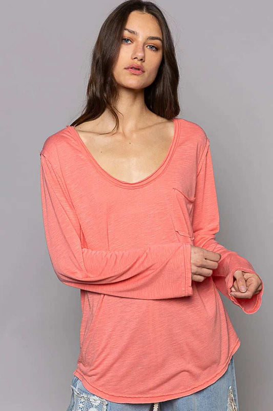 POL Chest Pocket Long Sleeve T-Shirt - Trendsi - Flyclothing LLC