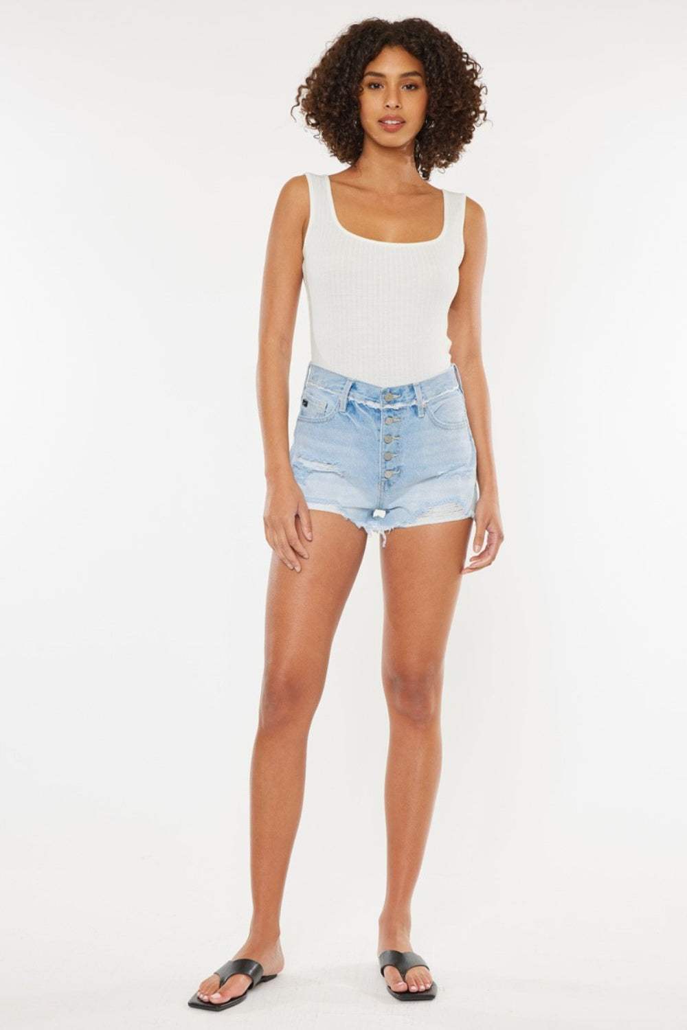 Kancan Distressed Button Fly Denim Shorts - Trendsi - Flyclothing LLC