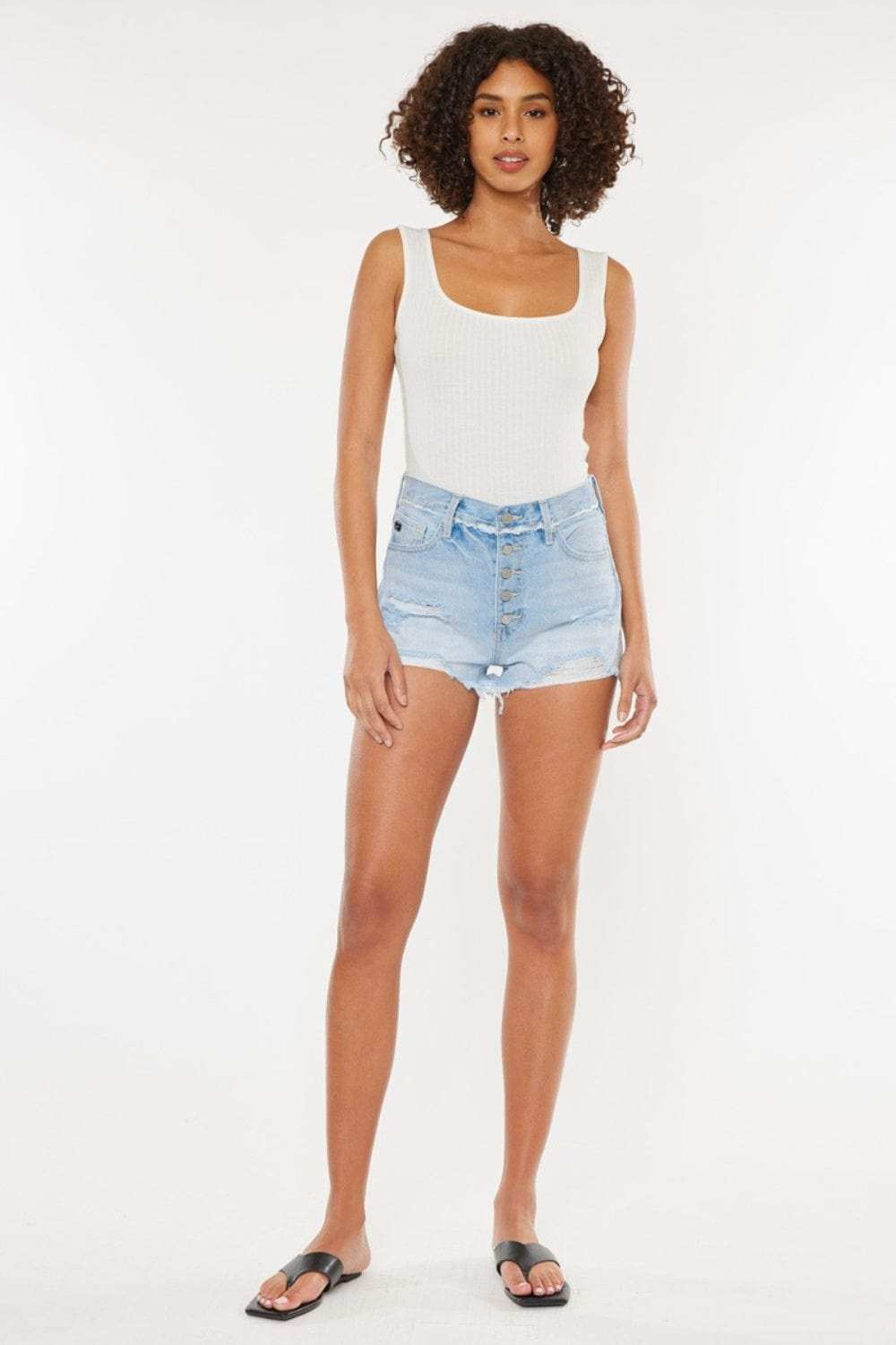 Kancan Distressed Button Fly Denim Shorts - Trendsi - Flyclothing LLC