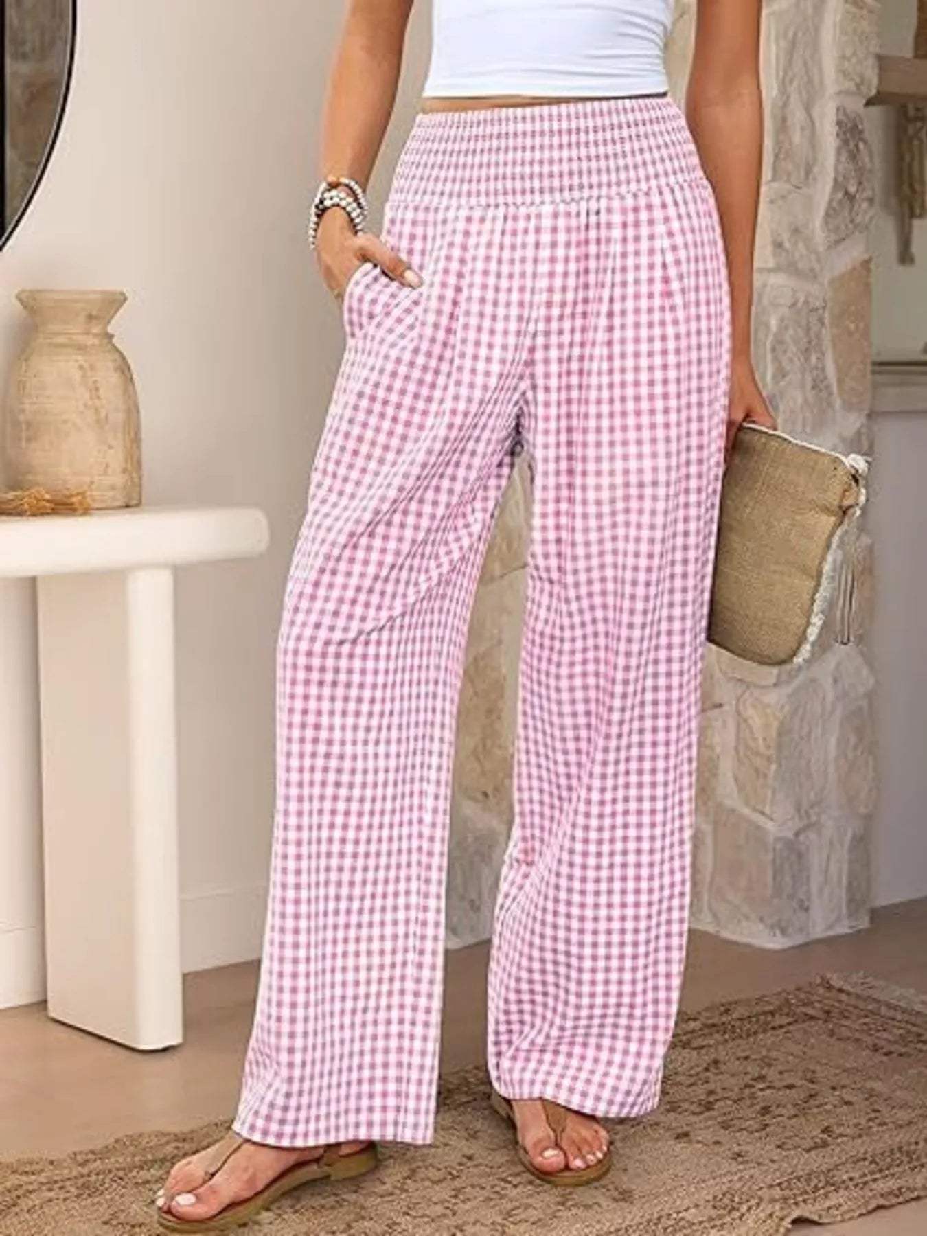 Gingham Wide-Leg Pants - Trendsi - Flyclothing LLC