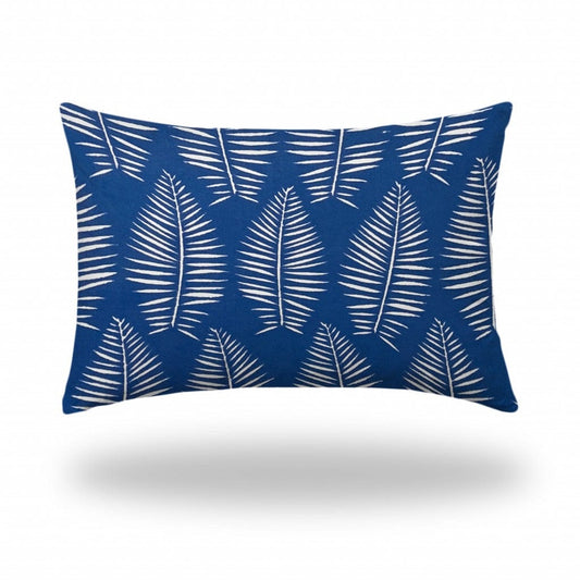 12" X 16" Blue And White Enveloped Tropical Lumbar Indoor Outdoor Pillow - Homeroots