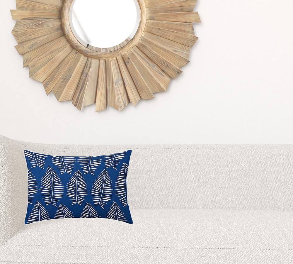 12" X 16" Blue And White Enveloped Tropical Lumbar Indoor Outdoor Pillow - Homeroots