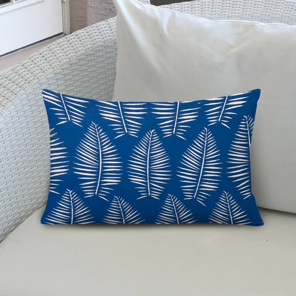 12" X 18" Blue And White Enveloped Tropical Lumbar Indoor Outdoor Pillow - Homeroots