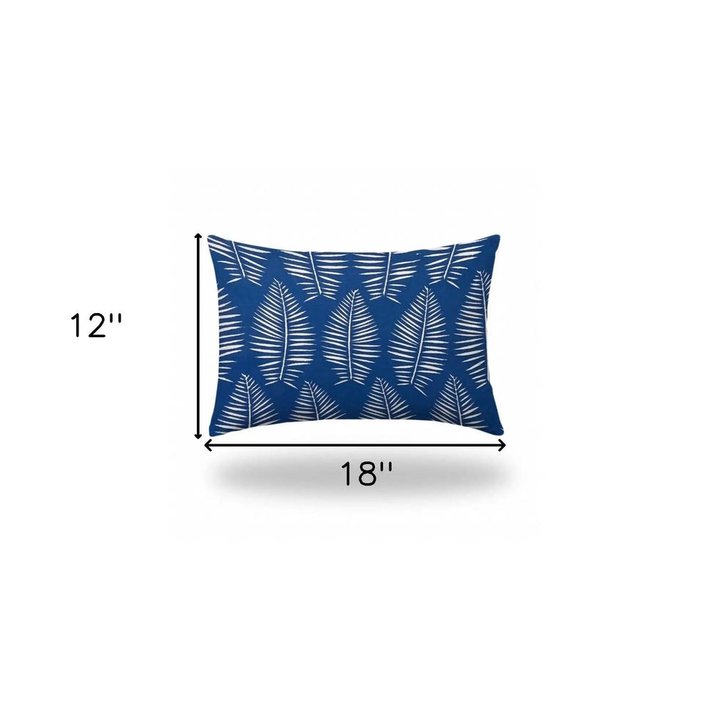 12" X 18" Blue And White Zippered Tropical Lumbar Indoor Outdoor Pillow - Homeroots
