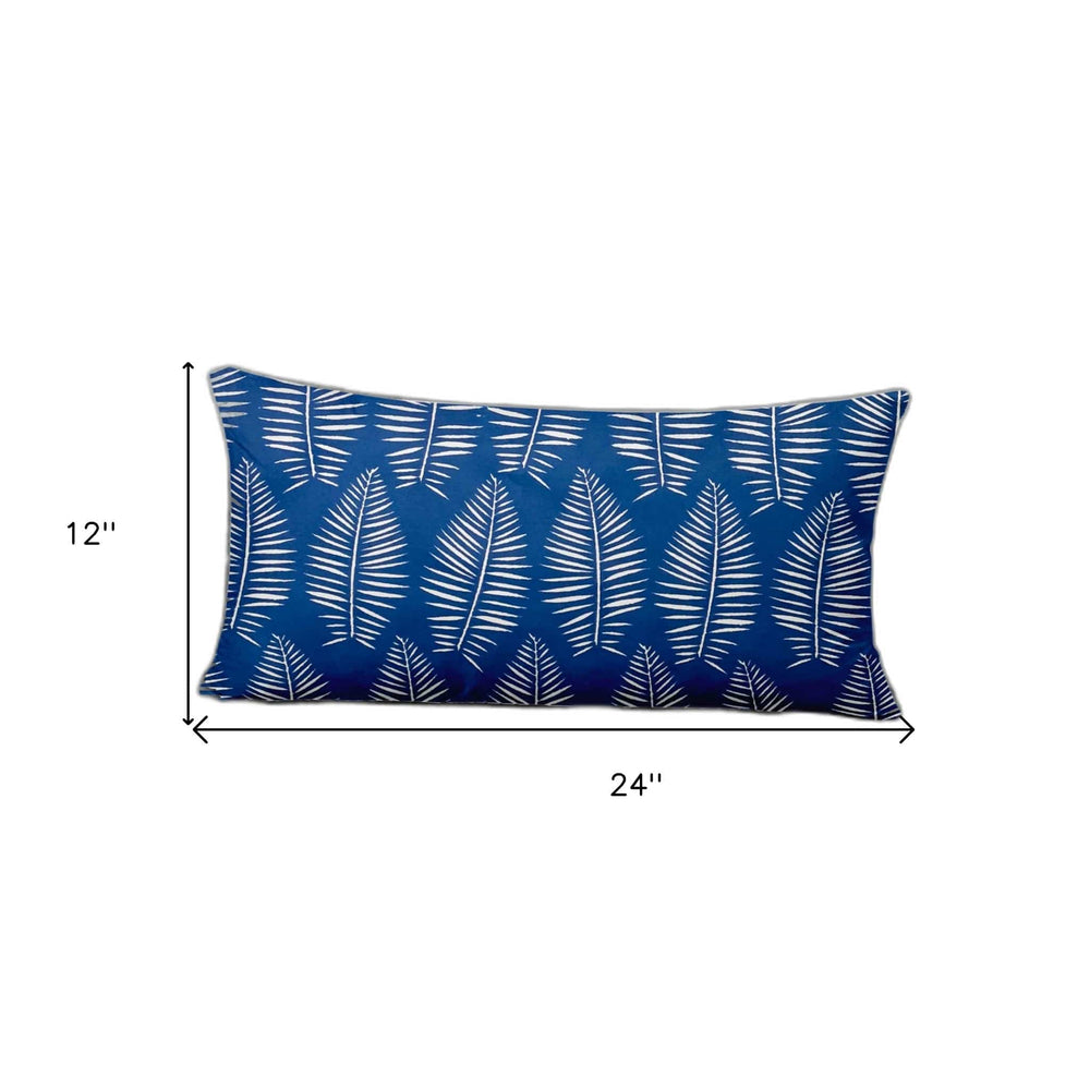 12" X 24" Blue and White Tropical Indoor Outdoor Throw Pillow - Homeroots - Flyclothing LLC