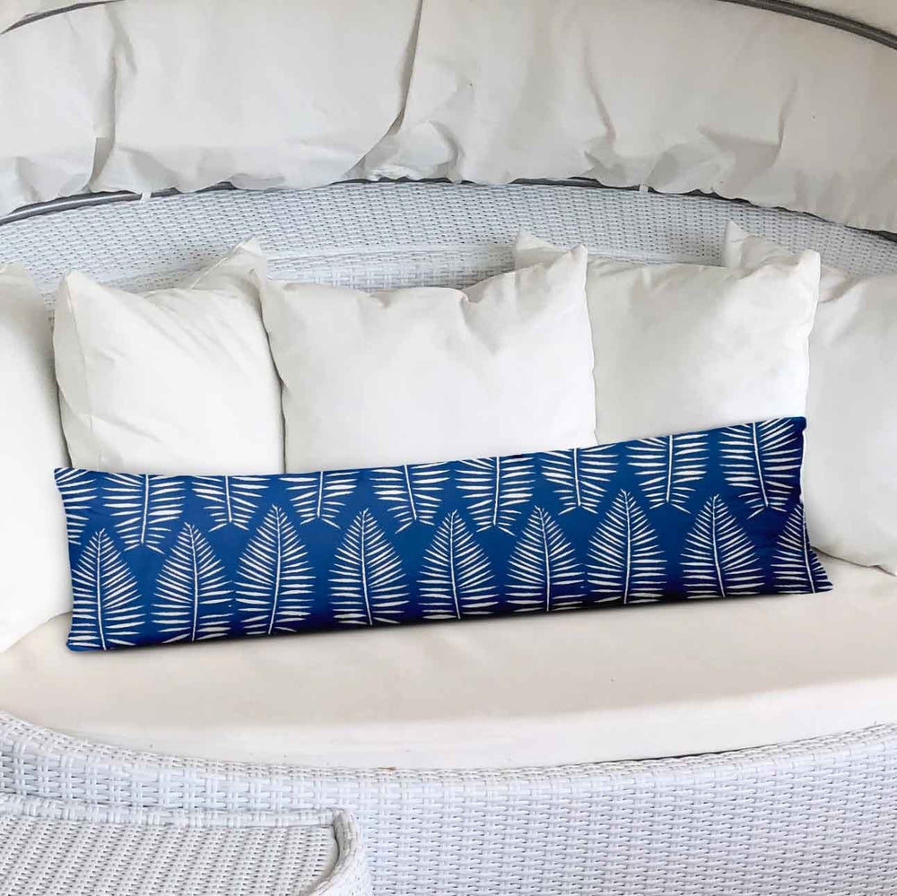 12" X 48" Blue And White Blown Seam Tropical Lumbar Indoor Outdoor Pillow - Homeroots