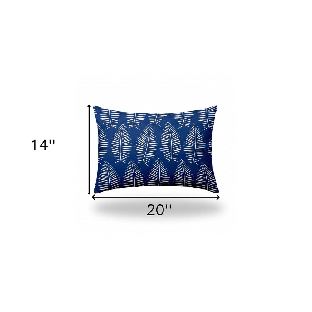 14" X 20" Blue And White Enveloped Tropical Lumbar Indoor Outdoor Pillow - Homeroots