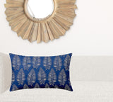 16" X 26" Blue And White Blown Seam Tropical Lumbar Indoor Outdoor Pillow - Homeroots