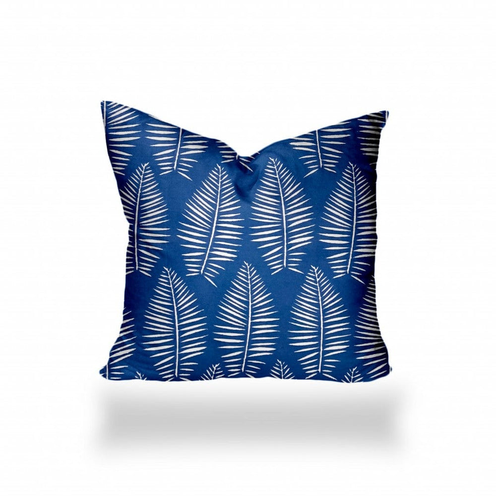 18" X 18" Blue And White Blown Seam Tropical Throw Indoor Outdoor Pillow - Homeroots