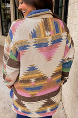Geometric Button Up Long Sleeve Jacket - Trendsi - Flyclothing LLC