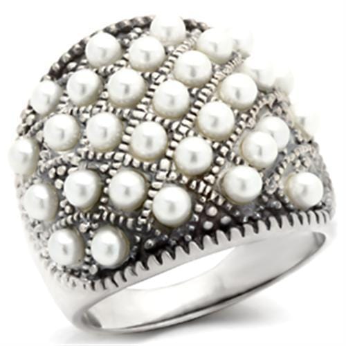 410108 - Antique Tone 925 Sterling Silver Ring with Synthetic Pearl in White - Alamode