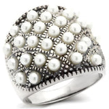 410108 - Antique Tone 925 Sterling Silver Ring with Synthetic Pearl in White - Alamode