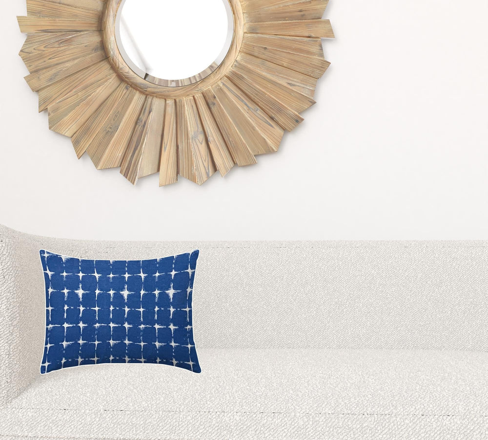 12" X 16" Blue And White Enveloped Gingham Lumbar Indoor Outdoor Pillow - Homeroots - Flyclothing LLC