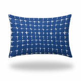 12" X 18" Blue And White Blown Seam Gingham Lumbar Indoor Outdoor Pillow - Homeroots