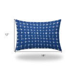 12" X 18" Blue And White Blown Seam Gingham Lumbar Indoor Outdoor Pillow - Homeroots