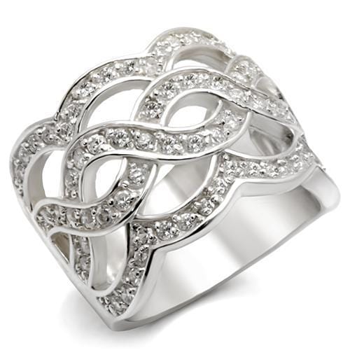 410117 - High-Polished 925 Sterling Silver Ring with AAA Grade CZ  in White - Alamode