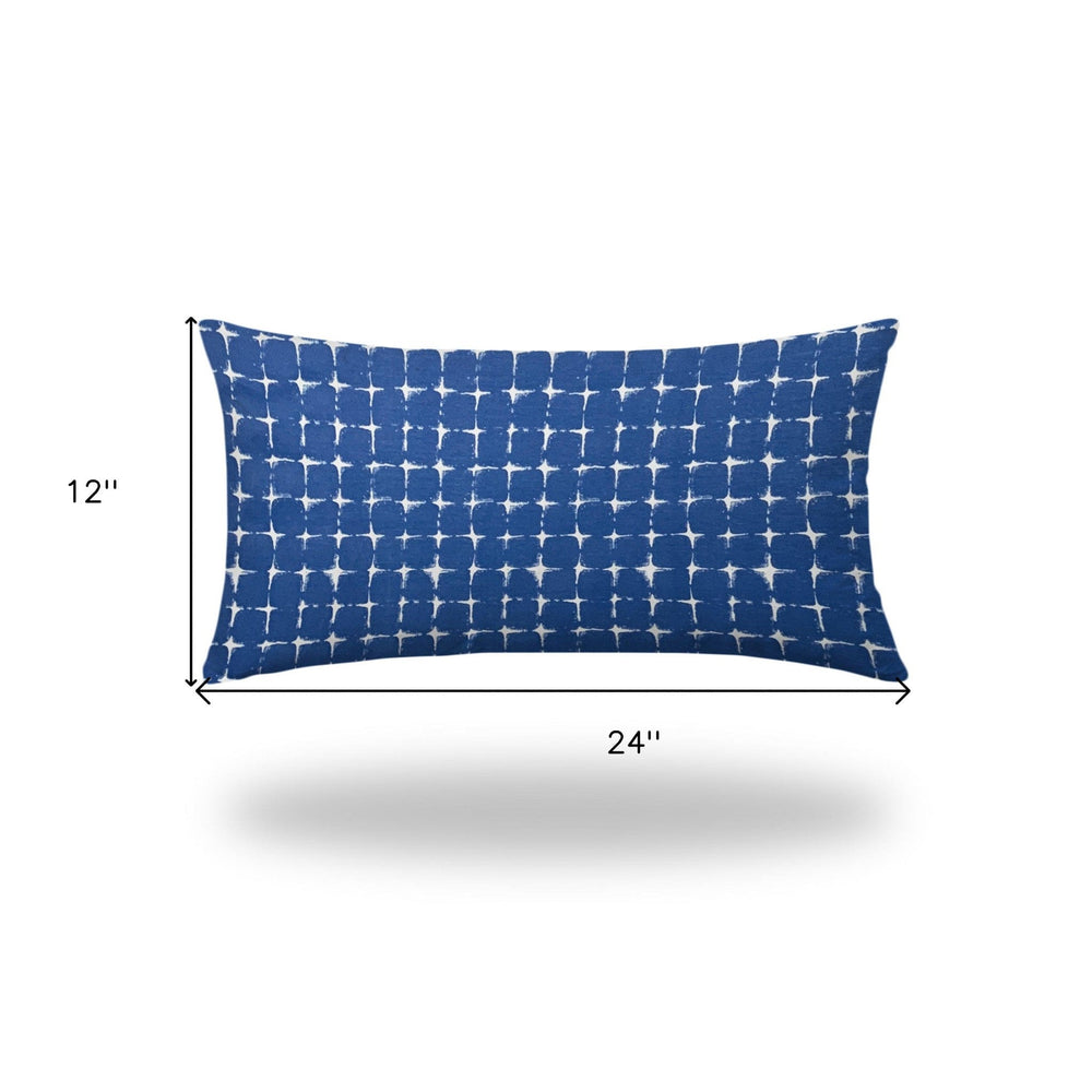 14" X 24" Blue And White Blown Seam Gingham Lumbar Indoor Outdoor Pillow - Homeroots - Flyclothing LLC