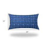 14" X 24" Blue And White Blown Seam Gingham Lumbar Indoor Outdoor Pillow - Homeroots