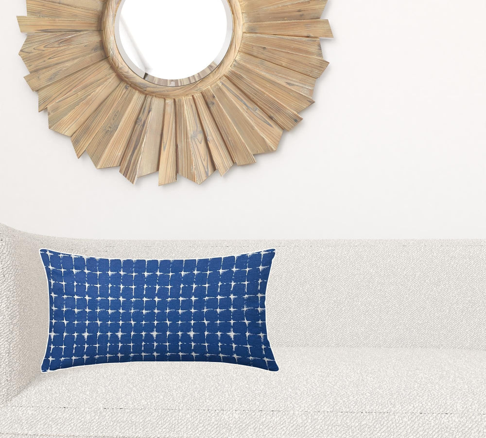14" X 24" Blue And White Blown Seam Gingham Lumbar Indoor Outdoor Pillow - Homeroots - Flyclothing LLC