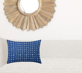 14" X 20" Blue And White Blown Seam Gingham Lumbar Indoor Outdoor Pillow - Homeroots