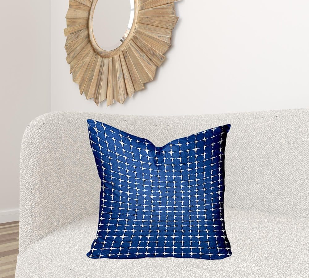 24" X 24" Blue And White Blown Seam Gingham Throw Indoor Outdoor Pillow - Homeroots - Flyclothing LLC