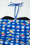 Floral Gingham Halter Neck Drawstring One Piece Swimwear - Trendsi - Flyclothing LLC