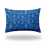 12" X 18" Blue And White Blown Seam Ikat Lumbar Indoor Outdoor Pillow - Homeroots