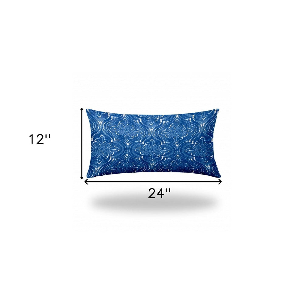 14" X 24" Blue And White Enveloped Ikat Lumbar Indoor Outdoor Pillow - Homeroots - Flyclothing LLC