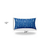 14" X 24" Blue And White Blown Seam Ikat Lumbar Indoor Outdoor Pillow - Homeroots