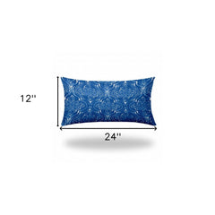 14" X 24" Blue And White Blown Seam Ikat Lumbar Indoor Outdoor Pillow - Homeroots