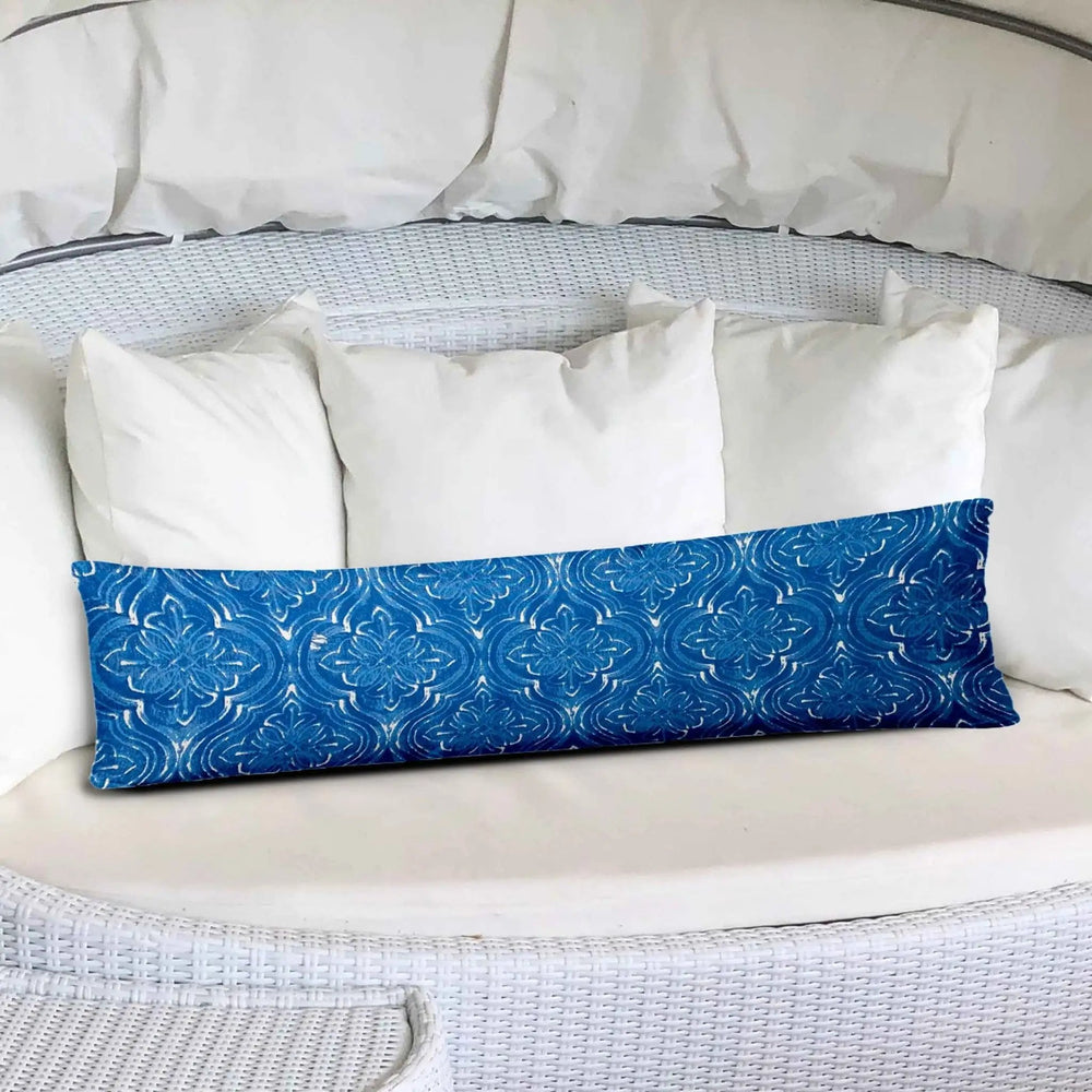 12" X 48" Blue And White Blown Seam Ikat Lumbar Indoor Outdoor Pillow - Homeroots - Flyclothing LLC