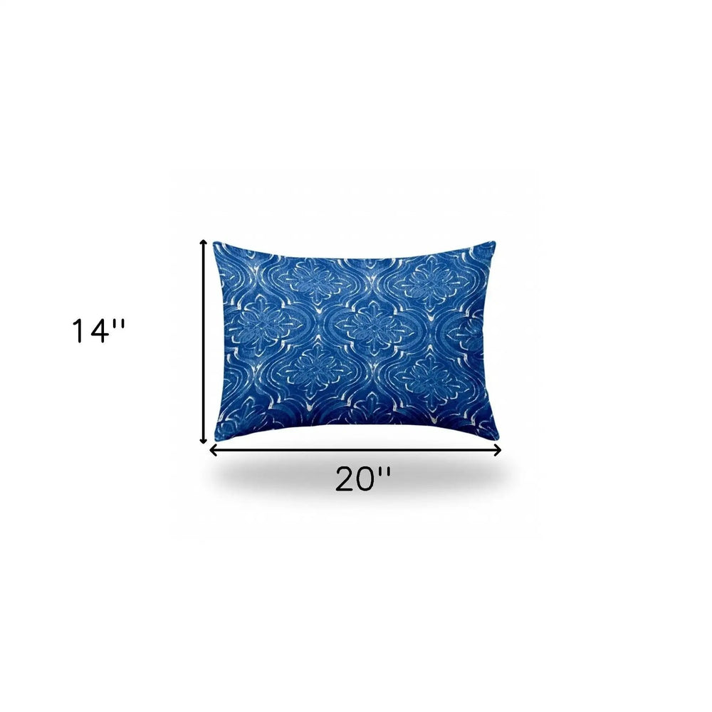 14" X 20" Blue And White Blown Seam Ikat Lumbar Indoor Outdoor Pillow - Homeroots - Flyclothing LLC