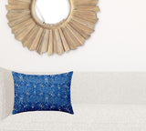 14" X 20" Blue And White Blown Seam Ikat Lumbar Indoor Outdoor Pillow - Homeroots