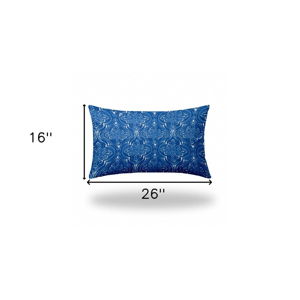 16" X 26" Blue And White Enveloped Ikat Lumbar Indoor Outdoor Pillow - Homeroots - Flyclothing LLC