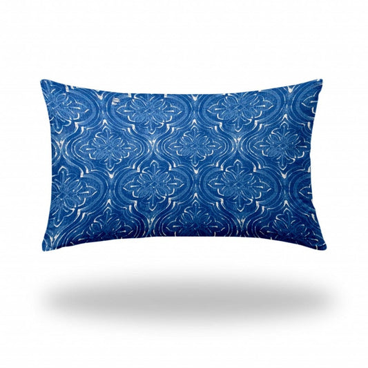 16" X 26" Blue And White Blown Seam Ikat Lumbar Indoor Outdoor Pillow - Homeroots