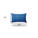 16" X 26" Blue And White Zippered Ikat Lumbar Indoor Outdoor Pillow - Homeroots