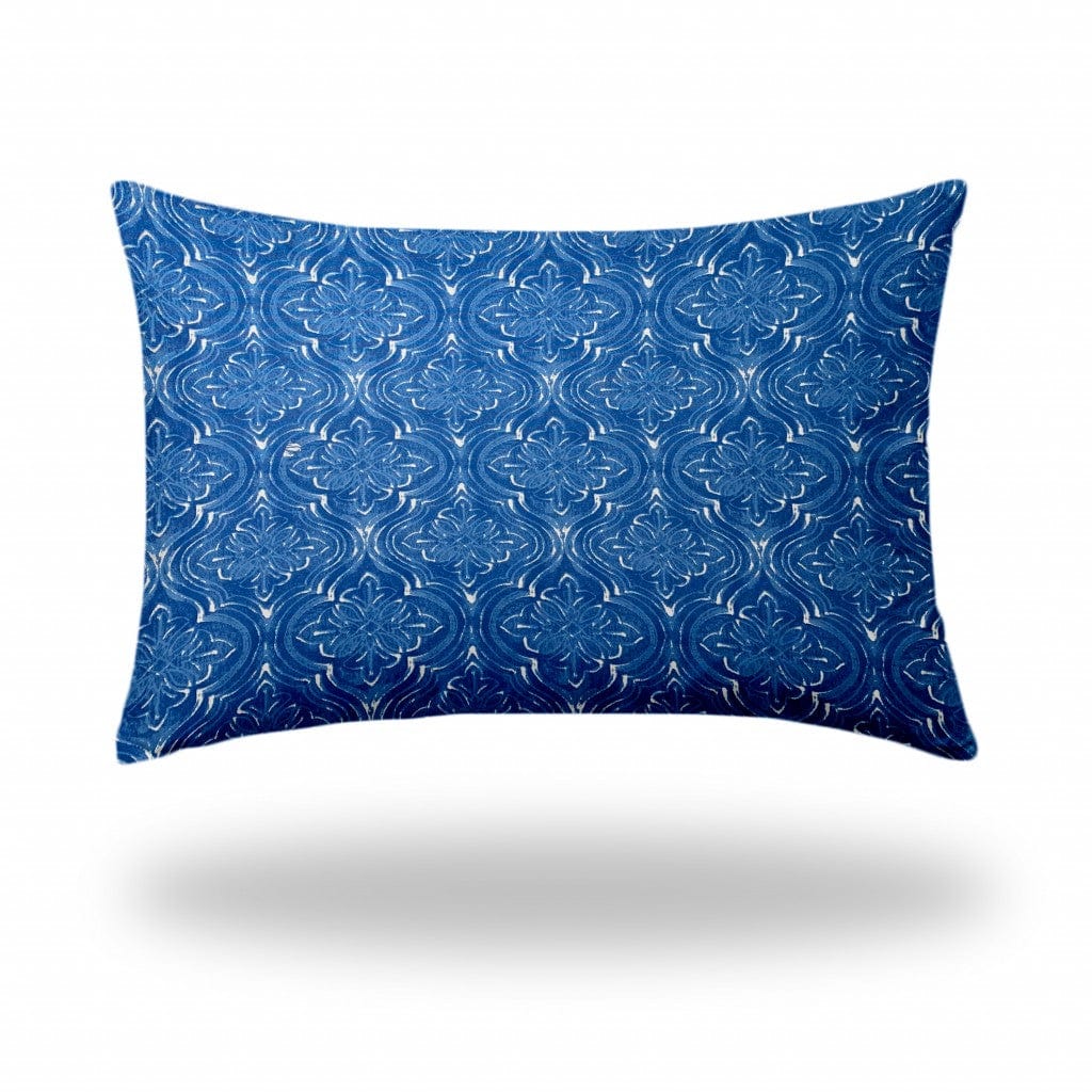 24" X 36" Blue And White Blown Seam Ikat Lumbar Indoor Outdoor Pillow - Homeroots