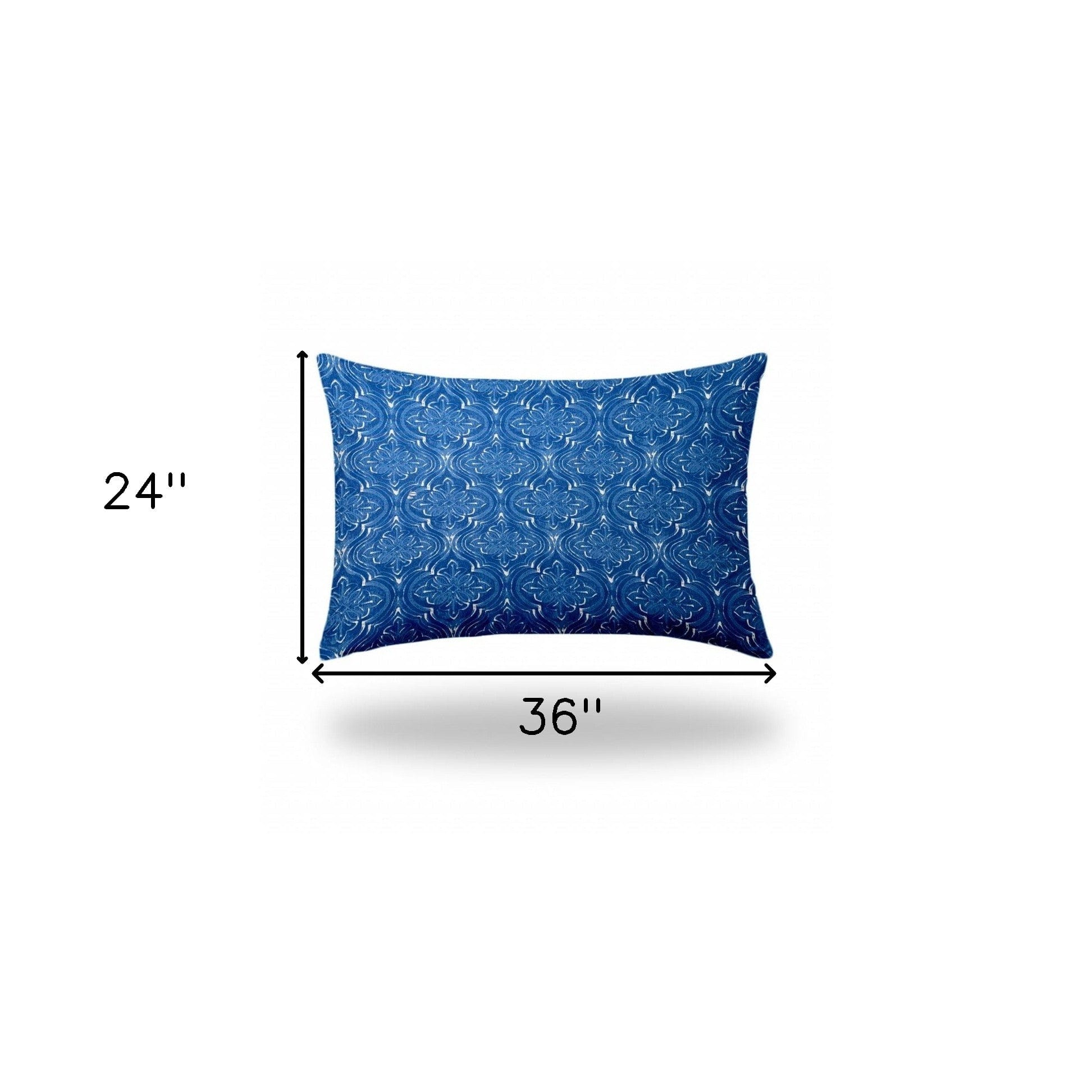 24" X 36" Blue And White Blown Seam Ikat Lumbar Indoor Outdoor Pillow - Homeroots