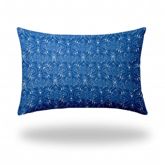 24" X 36" Blue And White Zippered Ikat Lumbar Indoor Outdoor Pillow - Homeroots