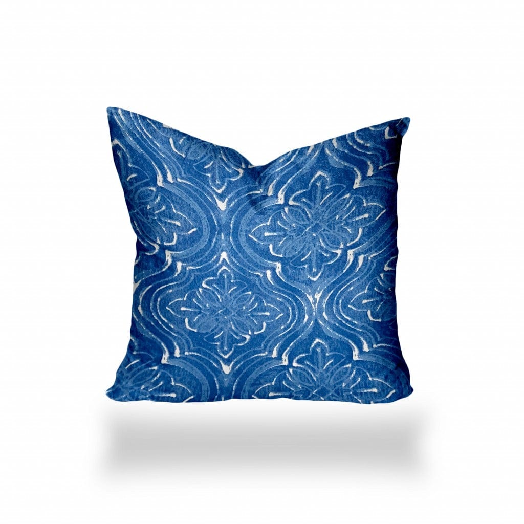 12" X 12" Blue And White Blown Seam Ikat Throw Indoor Outdoor Pillow - Homeroots