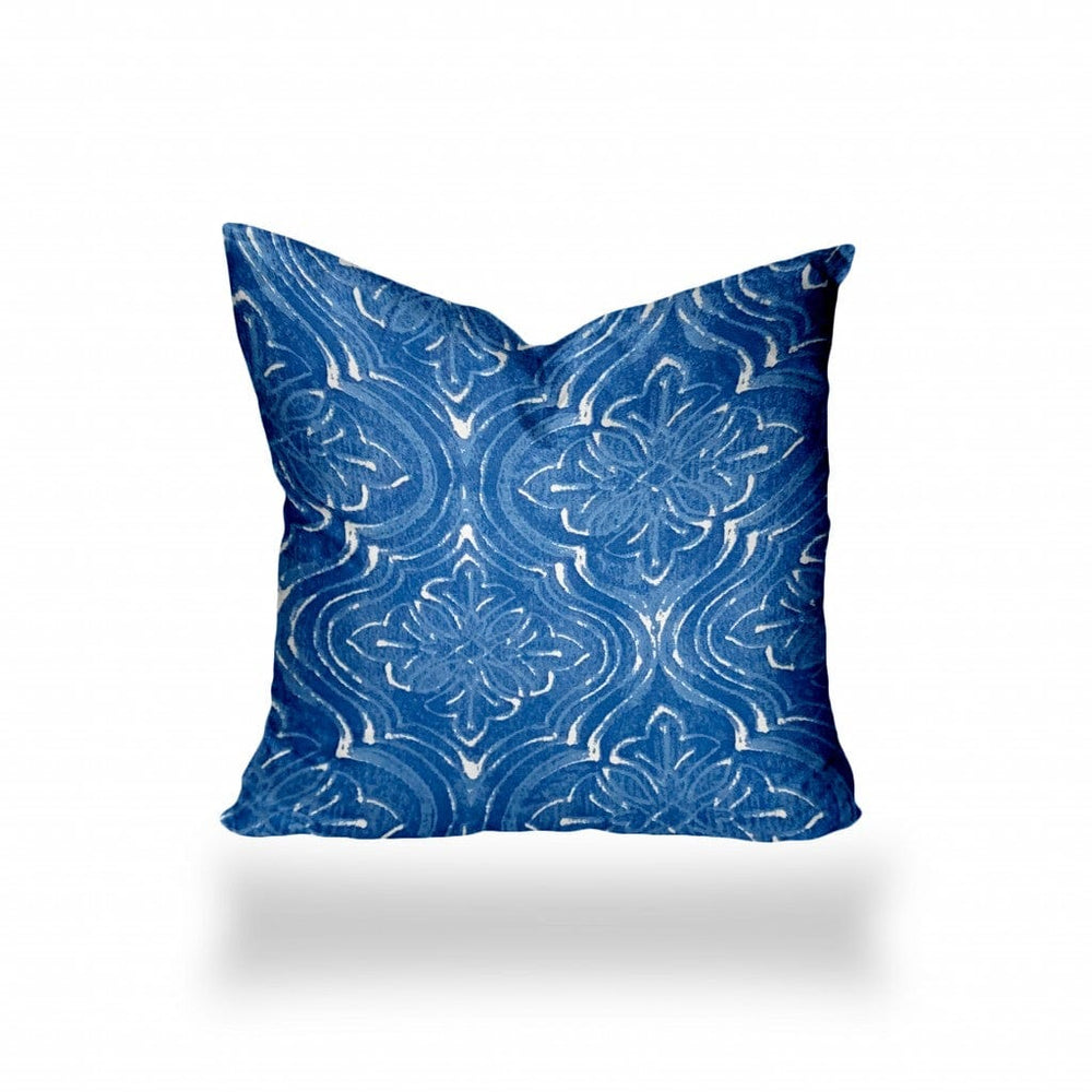 12" X 12" Blue And White Blown Seam Ikat Throw Indoor Outdoor Pillow - Homeroots