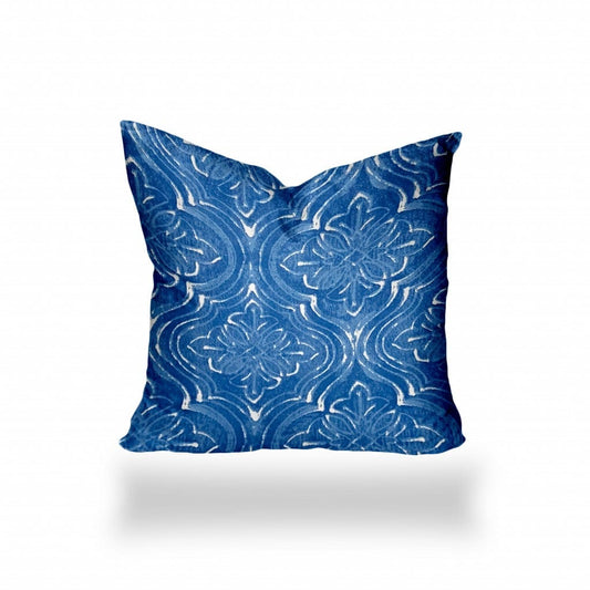12" X 12" Blue And White Blown Seam Ikat Throw Indoor Outdoor Pillow - Homeroots