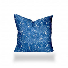 12" X 12" Blue And White Blown Seam Ikat Throw Indoor Outdoor Pillow - Homeroots