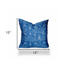 12" X 12" Blue And White Blown Seam Ikat Throw Indoor Outdoor Pillow - Homeroots