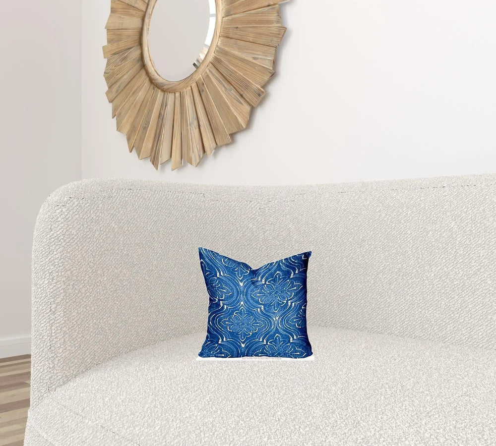 12" X 12" Blue And White Blown Seam Ikat Throw Indoor Outdoor Pillow - Homeroots - Flyclothing LLC